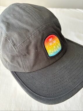 Hurley Black 5 Panel Cap with Rainbow Patch Palm Tree Beach Summer Hat